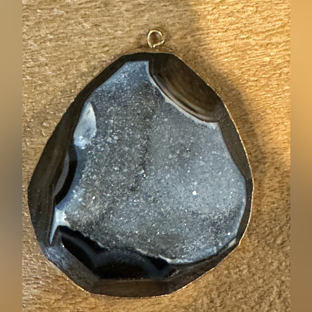 Genuine Specular Hematite Black Druzy dipped in Gold filled Sides Pendant - Picture 3 of 5